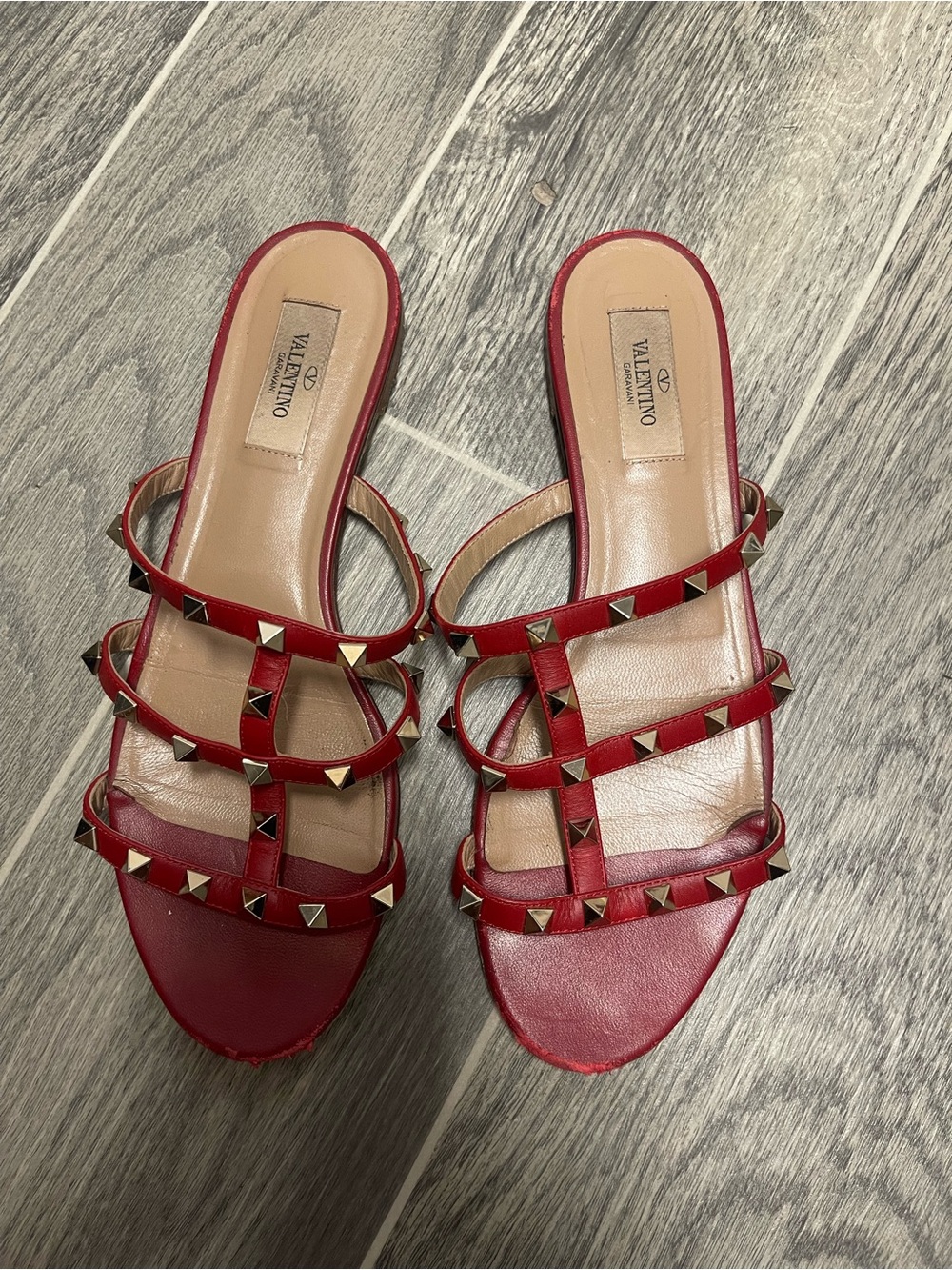 Valentino Red Studded Leather Slide Mules